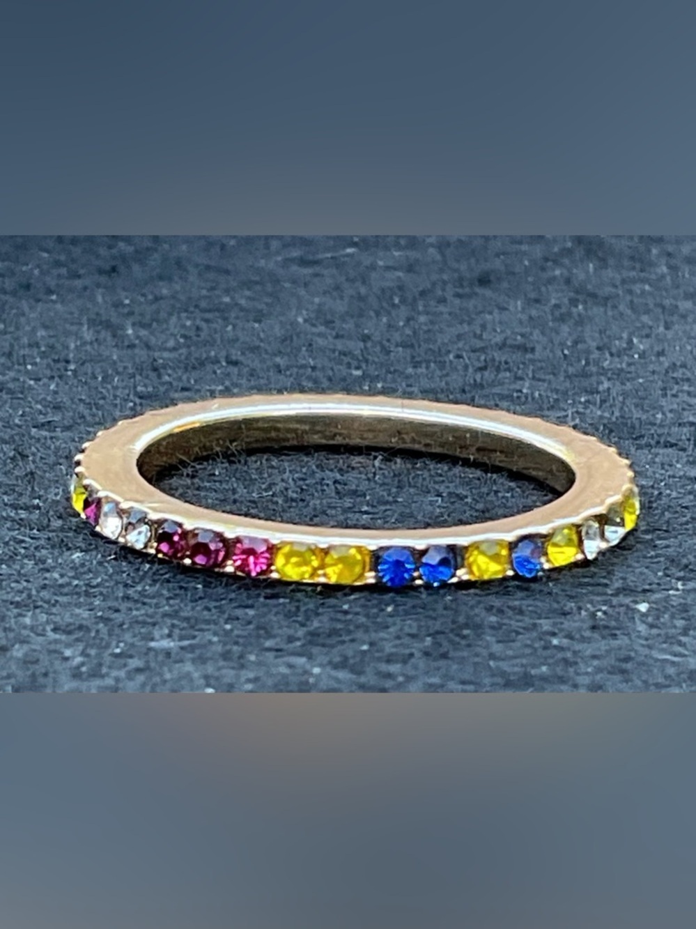 BaubleBar Alice Rainbow Crystal Eternity Band Gold Tone Ring Size 8 Stack Able